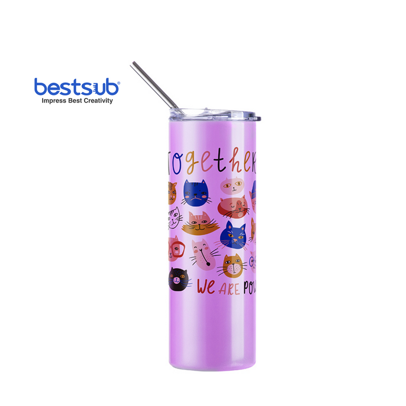 Skinny Tumbler | Sublimable | UV Color Change | White to Purple | 20oz
