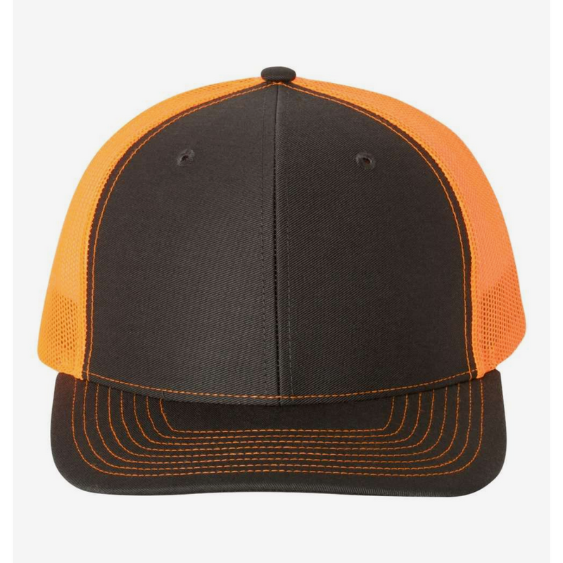 Richardson 112 | Adjustable Snapback Trucker Cap | Charcoal & Neon Orange
