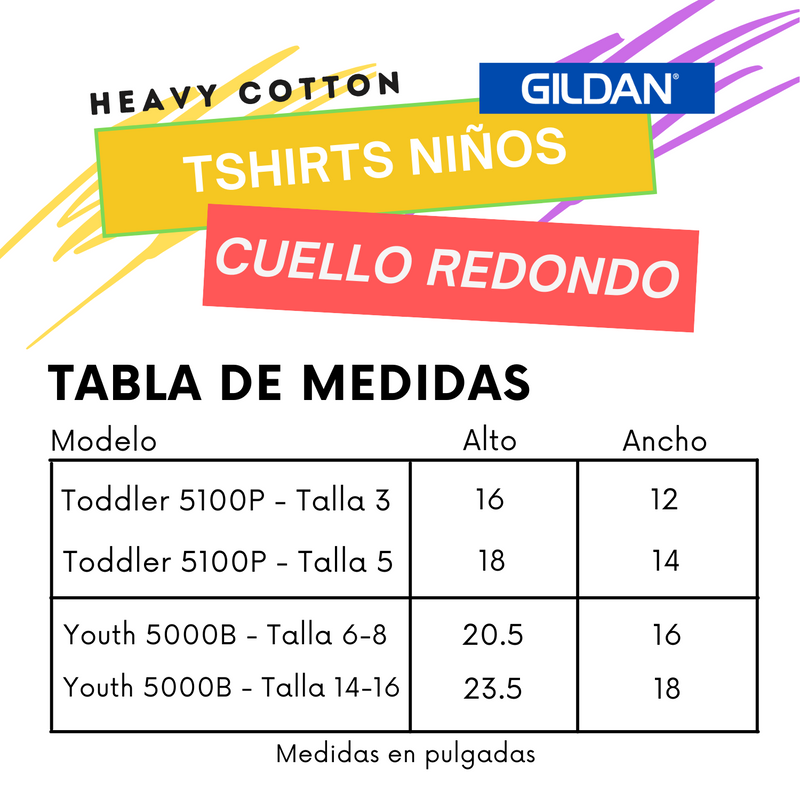 Gildan Kids Heavy Cotton | Cuello Redondo | Negro