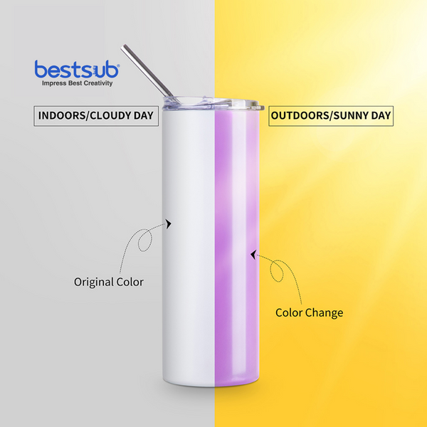 Skinny Tumbler | Sublimable | UV Color Change | White to Purple | 20oz